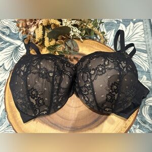 Maidenform Black Lace Push-Up Underwire Bra 34D, Beige Lining, Bow Detail